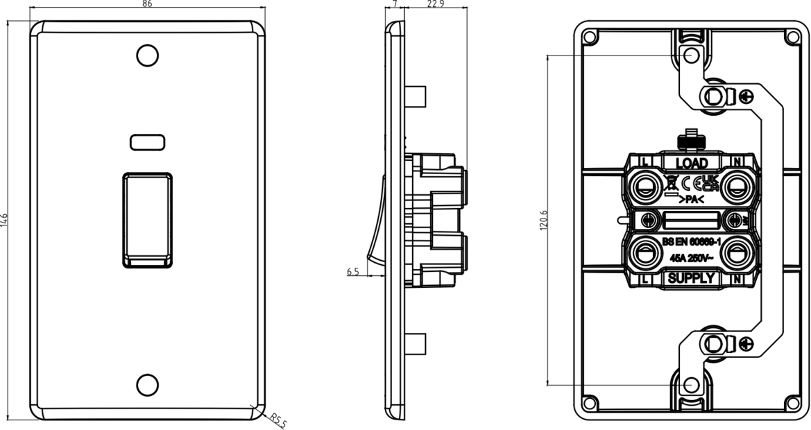 45A DP Switch with Neon (2G size) - Red Rocker CU8332N