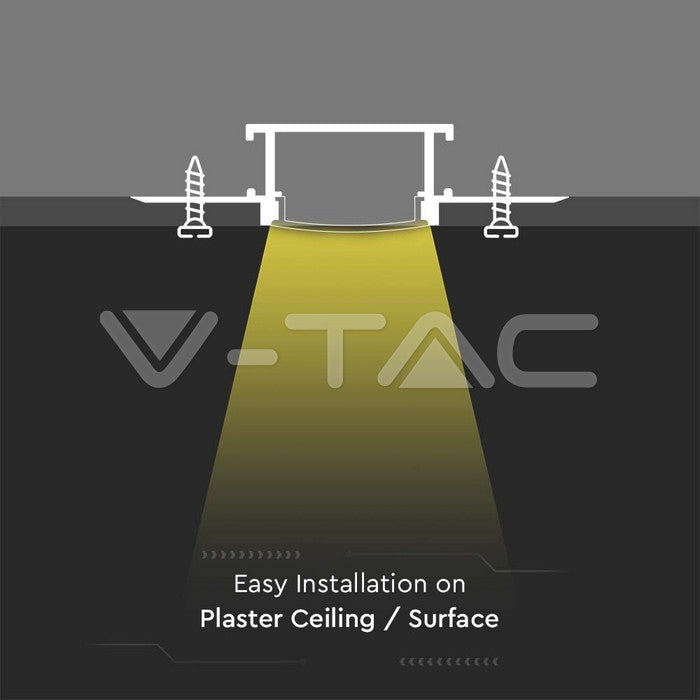 LED Strip Mounting Kit With Diffuser Aluminum Milky Gypsum Wide 2000mm