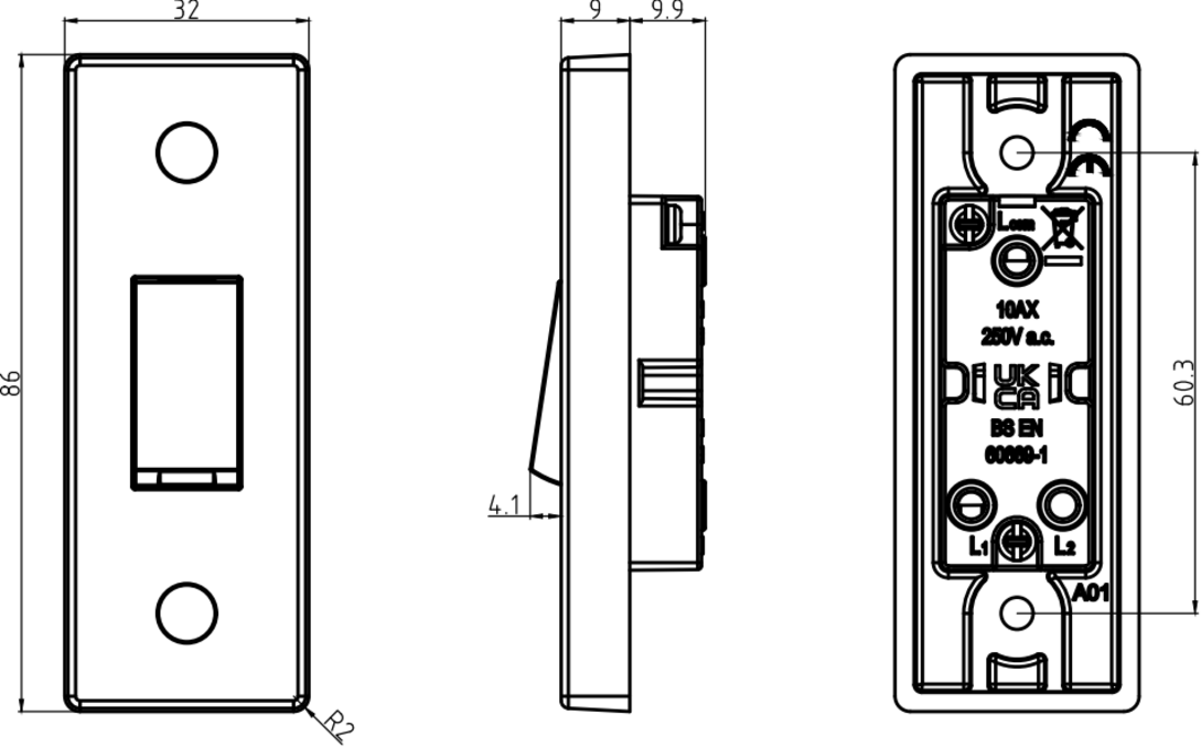 10AX 1G 2-way Architrave Switch SN127
