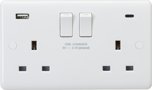 13A 2G DP Switched Socket with Dual USB A+C [5V DC 3.1A shared] Max. 15.5W CU9931D