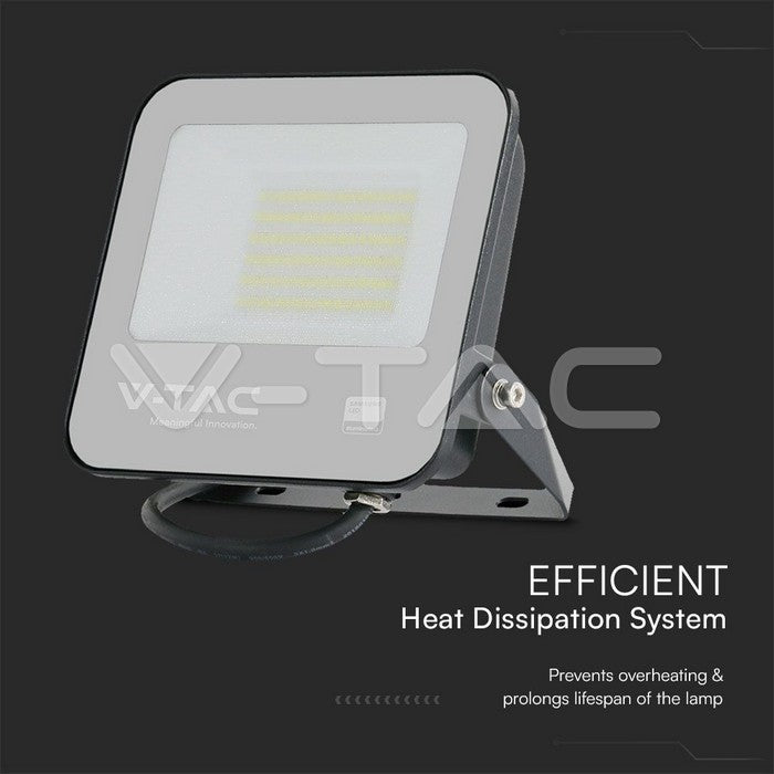 50W LED Floodlight SMD SAMSUNG Chip 1m Wire Black Body Grey Frosted Glass 6500K