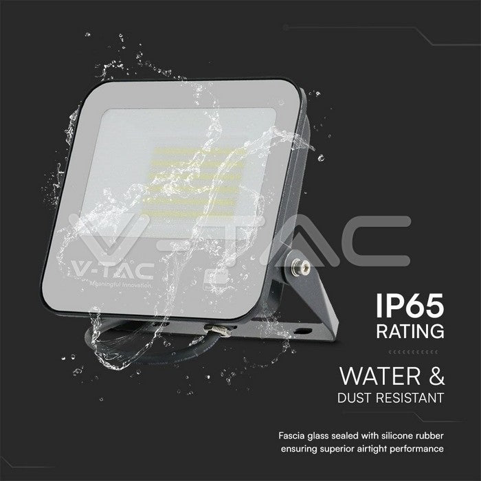 50W LED Floodlight SMD SAMSUNG Chip 1m Wire Black Body Grey Frosted Glass 6500K