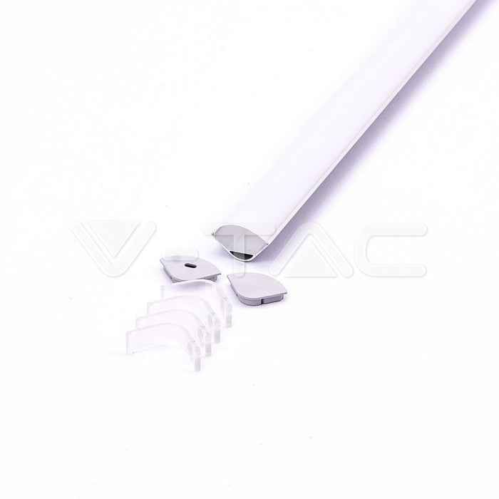 LED Strip Mounting Kit With Diffuser Aluminum Milky Gypsum Corner Round 2000mm