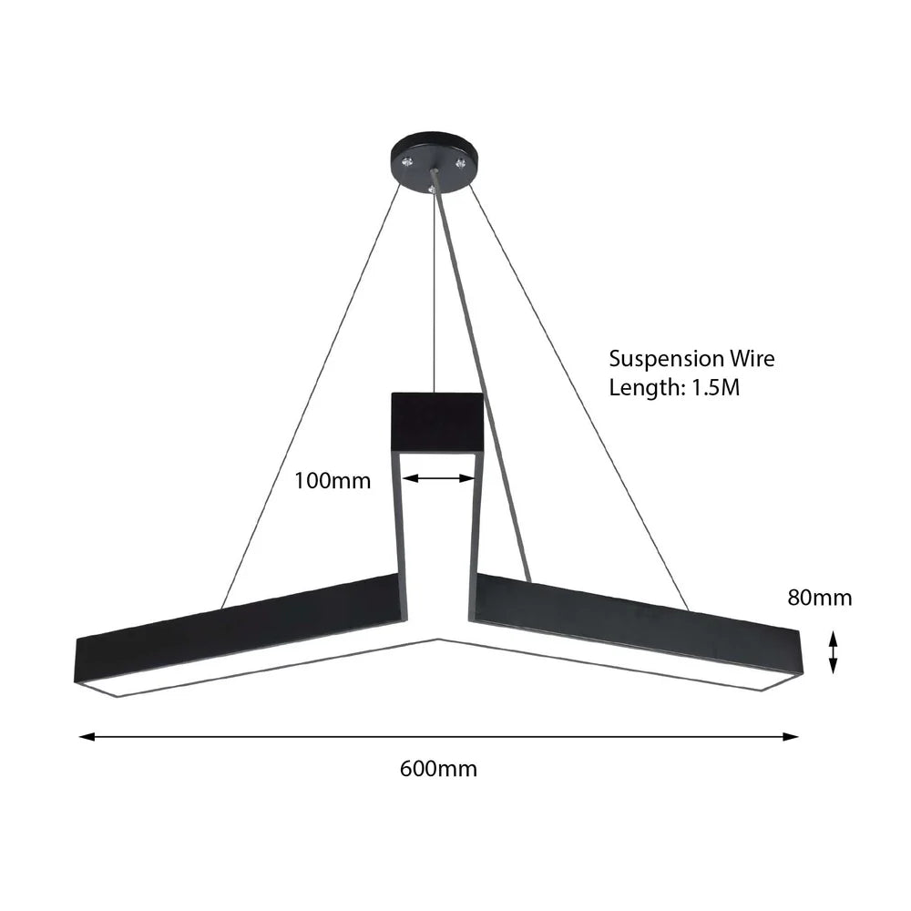 Black LED Y Shape Pendant Light 3CCT