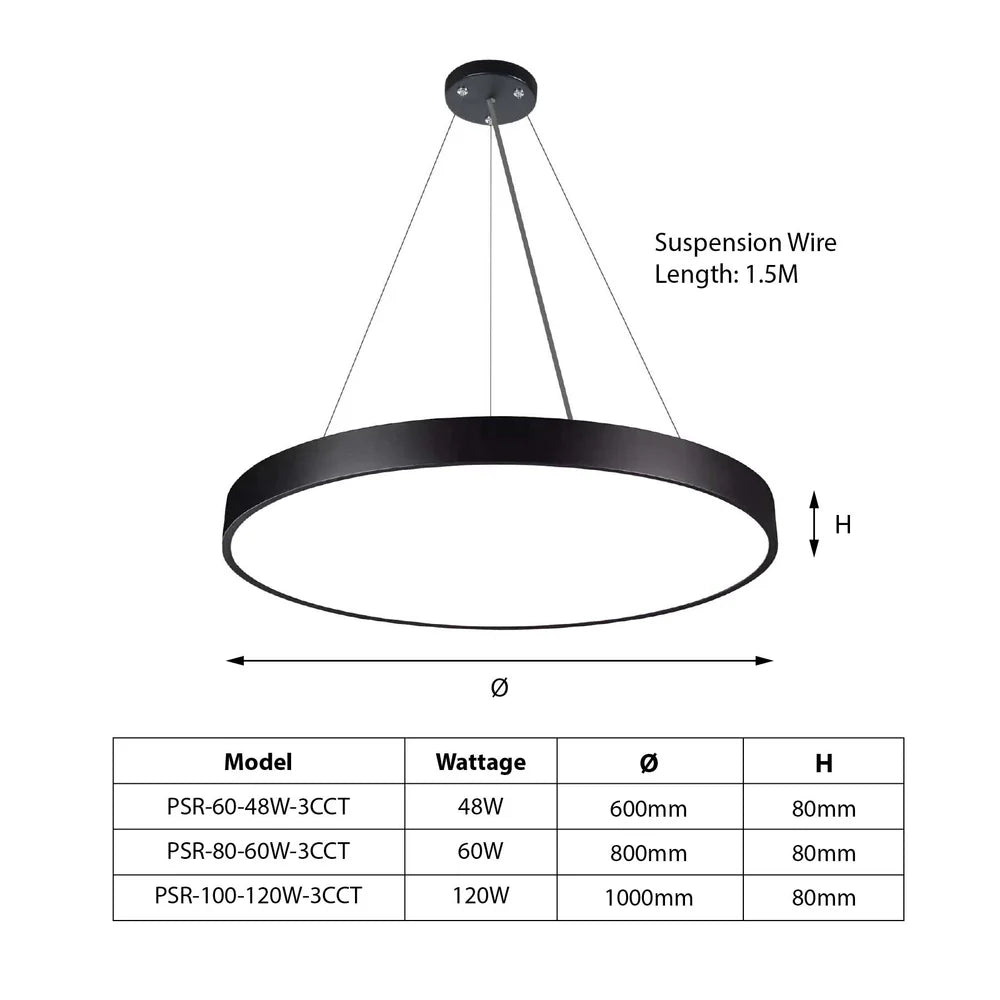 Black LED Circular Pendant Light 3CCT