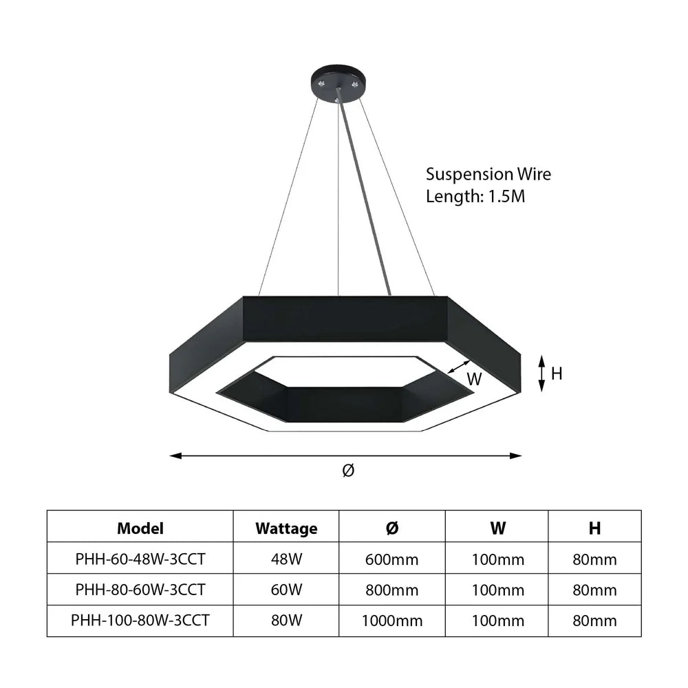 Black LED Hexagon Halo Pendant Light 3CCT