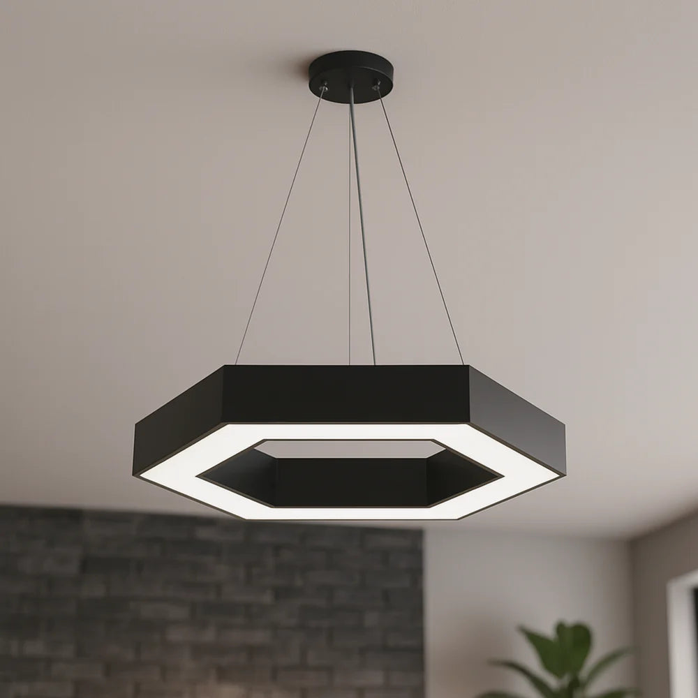 Black LED Hexagon Halo Pendant Light 3CCT