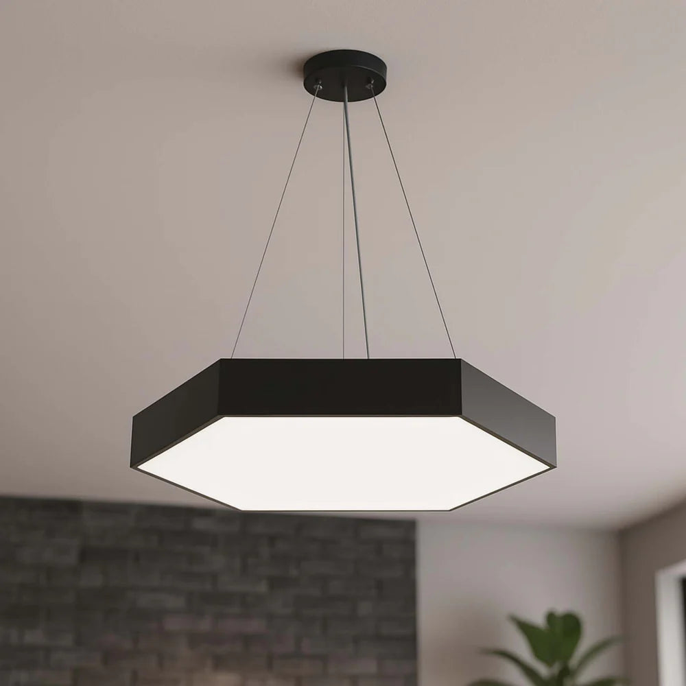 Black LED Hexagon Pendant Light 3CCT