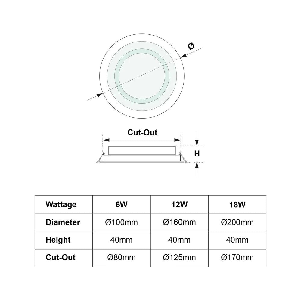 Recessed Round Crystal Glass Edge LED Panel Light Triple Cycles